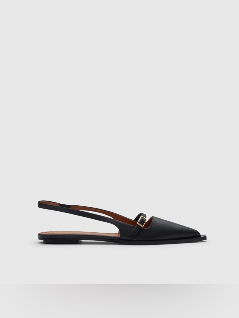 Pointed Black‎ Slingback Mule with Gold Buckle